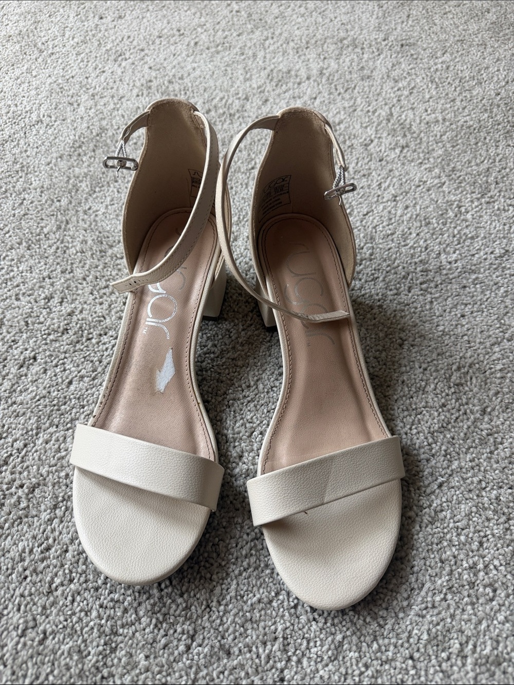 Sugar Cream Open-Toe Ankle-Strap Block Heels